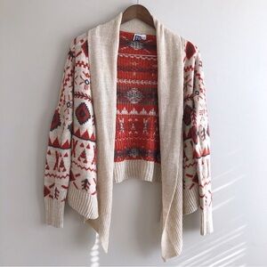 Roxy Boho Cozy Relaxed Long Sleeve Knitted Knit Flowy Cardigan Sweater Cream